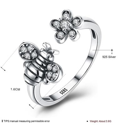 Sterling Silver 925 Vòng hoa dễ thương có thể điều chỉnh được