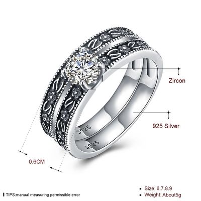 Bộ nhẫn cưới đính hôn cụm kim cương cao cấp cổ điển 925 Sterling Silver Diamond Studded Cluster