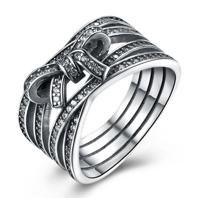 925 Sterling Silver Bowknot Finger Ring với Crystal Women Ring Món quà trang sức ban đầu của Châu Âu