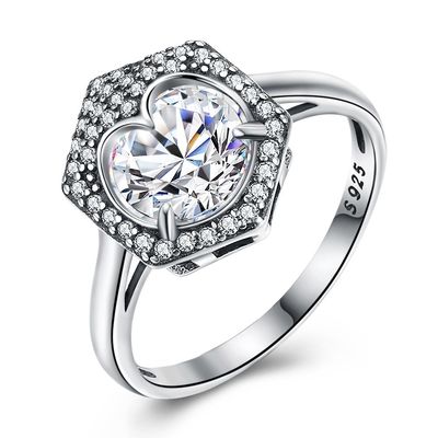 Đồ trang sức sang trọng Nhẫn cưới Cặp đôi S925 Bạc Tám trái tim Tám mũi tên Nhẫn kim cương Zircon