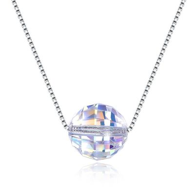 3.5g 17in Sterling Silver Jewelry Dây chuyền 8mm Ball Aurora Crystal Vòng cổ kim cương