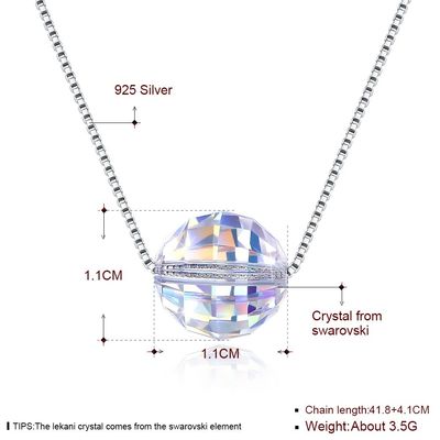 3.5g 17in Sterling Silver Jewelry Dây chuyền 8mm Ball Aurora Crystal Vòng cổ kim cương