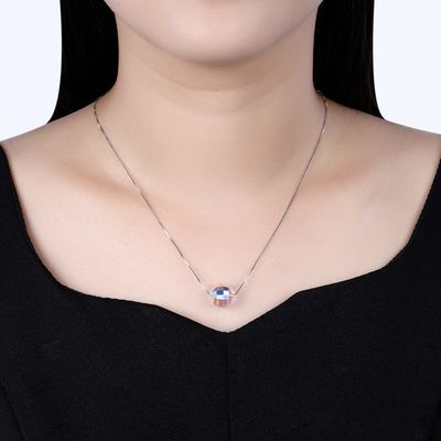 3.5g 17in Sterling Silver Jewelry Dây chuyền 8mm Ball Aurora Crystal Vòng cổ kim cương