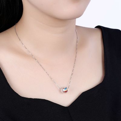 3.5g 17in Sterling Silver Jewelry Dây chuyền 8mm Ball Aurora Crystal Vòng cổ kim cương