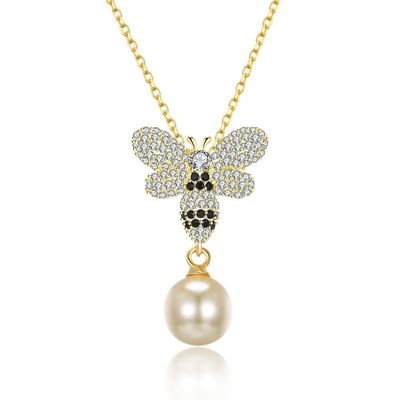 Thời trang ODM Bướm Pha lê 0,27in Ngọc trai 3,93g Dây chuyền trang sức bạc Sterling