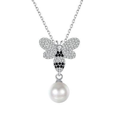 Thời trang ODM Bướm Pha lê 0,27in Ngọc trai 3,93g Dây chuyền trang sức bạc Sterling