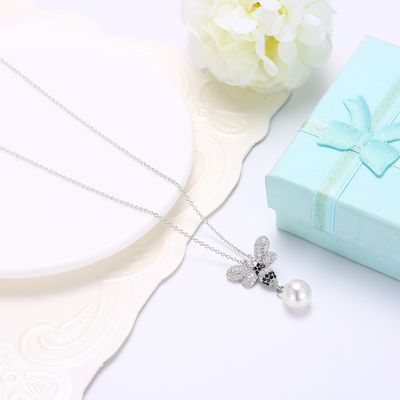 Thời trang ODM Bướm Pha lê 0,27in Ngọc trai 3,93g Dây chuyền trang sức bạc Sterling