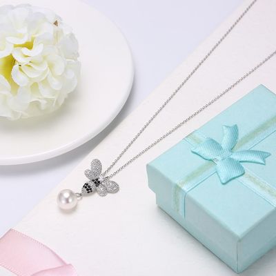Thời trang ODM Bướm Pha lê 0,27in Ngọc trai 3,93g Dây chuyền trang sức bạc Sterling