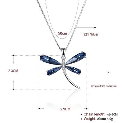 29mm 5 Gram Dragonfly Mặt dây chuyền Vòng cổ 20in S925 Vòng cổ bạc SGS