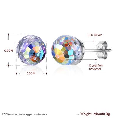 0,6X0,6cm 0,9 gam Sterling Bạc Trang sức Hoa tai Bông tai đá sinh học Vòng đeo tay SGS