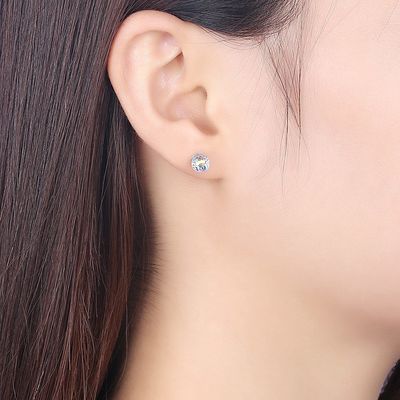 0,6X0,6cm 0,9 gam Sterling Bạc Trang sức Hoa tai Bông tai đá sinh học Vòng đeo tay SGS