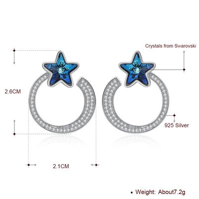 7.2g 2.6x2.1cm Star Hoop Earrings Quà tặng 5A CZ Solid Silver Earrings