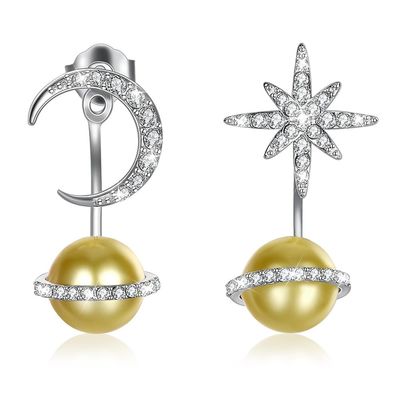 14,11mm 3,73g Bông tai hình sao và mặt trăng đinh tán Kwanzaa Gift Bông tai bạc 925