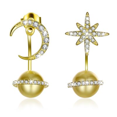 14,11mm 3,73g Bông tai hình sao và mặt trăng đinh tán Kwanzaa Gift Bông tai bạc 925
