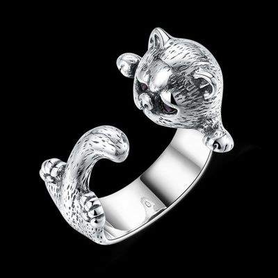 Nhẫn động vật hợp kim 3D có thể điều chỉnh 925 bạc Sterling cho người yêu thú cưng Đồ trang sức