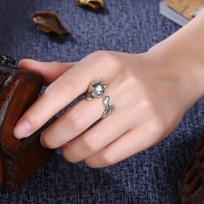 Nhẫn động vật hợp kim 3D có thể điều chỉnh 925 bạc Sterling cho người yêu thú cưng Đồ trang sức