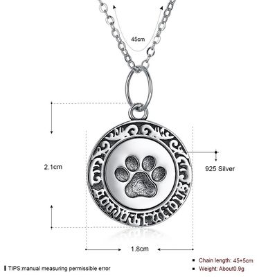 16in 0.9g Paw Print Vòng cổ Vòng cổ bạc 3A CZ 925 đáng yêu