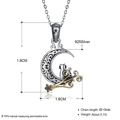 5.1 Gram 19mm Vòng cổ mèo mặt trăng SGS Party Ladies Dây chuyền bạc Sterling