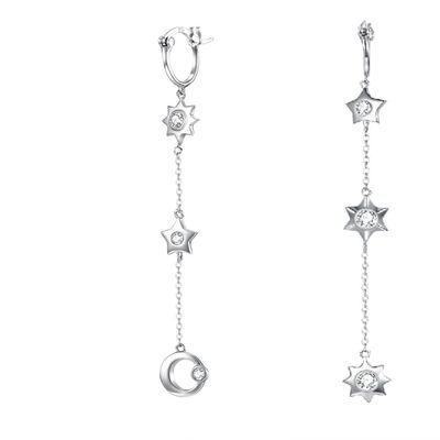 1,75g 3,7 inch Sterling Silver Jewelry Earrings Moon Star Alloy Drop Earrings SGS