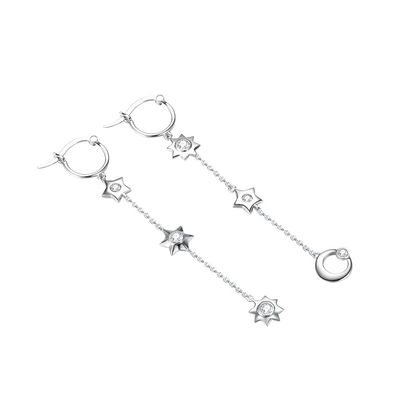 1,75g 3,7 inch Sterling Silver Jewelry Earrings Moon Star Alloy Drop Earrings SGS