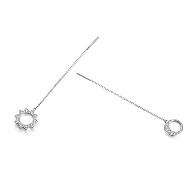 Dây chuyền bạc 925 tua dài Móc bông tai hình sao &amp; mặt trăng bất đối xứng