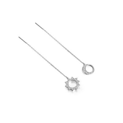 Dây chuyền bạc 925 tua dài Móc bông tai hình sao &amp; mặt trăng bất đối xứng