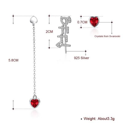 0,58m 3,3g Sterling Silver Heart Earrings Zircon Long Drop Chain Earrings ODM