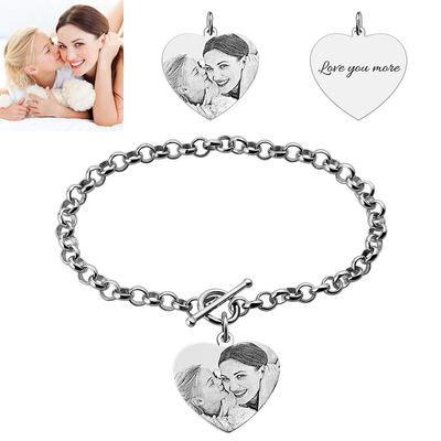 0.8X0.8IN 0.7oz Vòng tay quyến rũ hình ảnh cá nhân hóa Vòng đeo tay khắc ảnh unisex s925