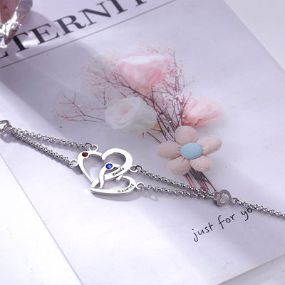 0,29x0,23cm 0,04lb Vòng tay bạc tùy chỉnh Unisex S925 Vòng tay đôi trái tim
