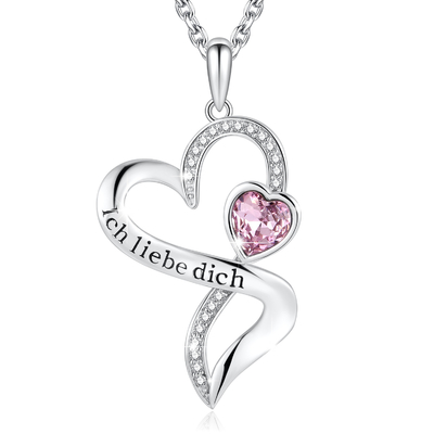 Vòng cổ mặt dây chuyền trái tim bằng bạc chạm khắc Sterling bằng pha lê Austrian crystal màu tím