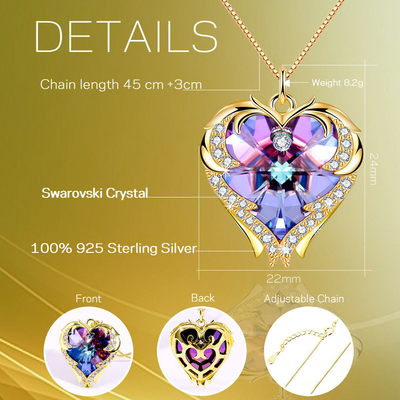 18 inch 8,2 Austrian crystal Vòng cổ trái tim lớn Vòng cổ pha lê Vàng hồng đầy màu sắc Dây chuyền nữ pha lê vàng