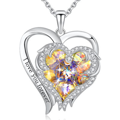 0,79x0,98 inch Vòng cổ đôi trái tim bằng bạc Sterling Pha lê vàng Austrian crystal