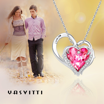 Chì miễn phí Sterling Silver Heart Mặt dây chuyền vòng cổ 1.18x0.98in Pha lê hồng Austrian crystal
