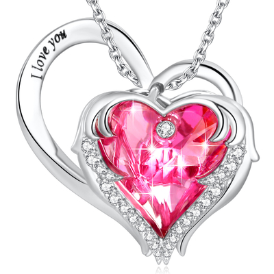 Chì miễn phí Sterling Silver Heart Mặt dây chuyền vòng cổ 1.18x0.98in Pha lê hồng Austrian crystal