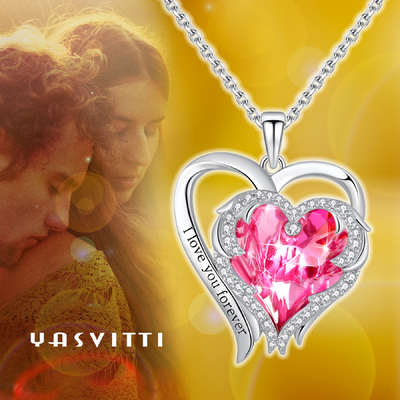 Mặt dây chuyền hình trái tim đôi 1,18x0,98in Mạ bạc với pha lê Austrian crystal
