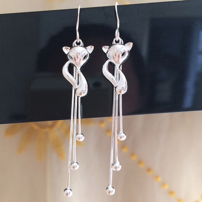 990 Sterling Silver Jewelry Earrings 7.1cm 0.19oz Hoa tai thả tua dài