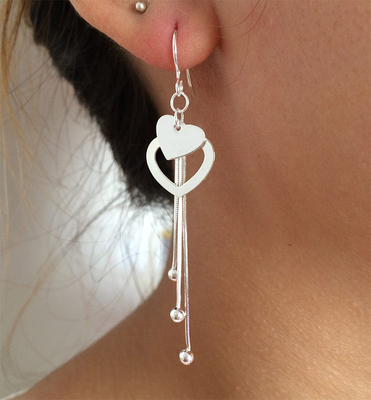 990 Sterling Silver Jewelry Earrings 7.1cm 0.19oz Hoa tai thả tua dài